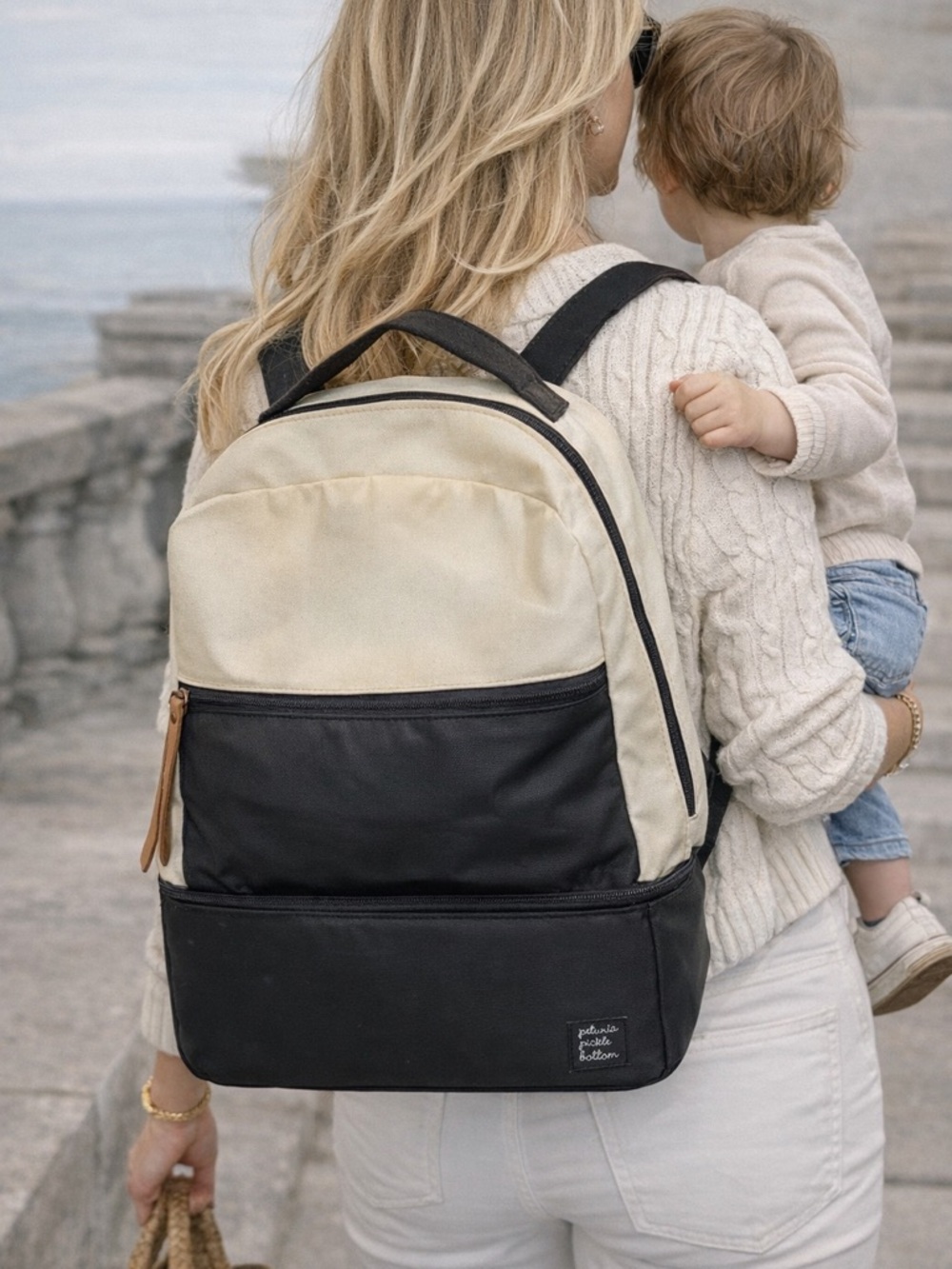 Petunia Pickle Bottom Axis Backpack, Black Cream Minimal Chic Baby Bag